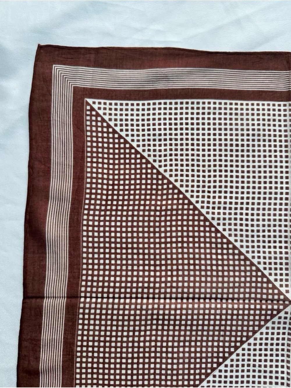 Yves Saint Laurent Brown & White Grid cotton scarf Square - Picture 5 of 5